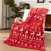 1PC Throw Christmas Red Stripe Flannel Blanket Reindeer Xmas Holiday Throw Soft Light Holiday Decor Blankets Throws Pefect Gifts