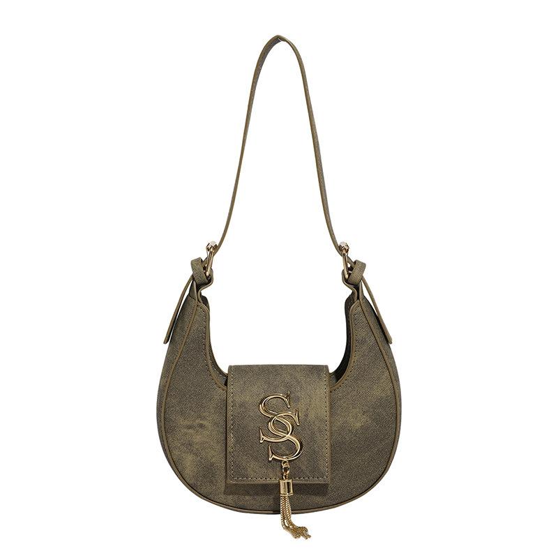 Popular Hardware Letters 2025 Spring Simple New Beautiful Personality Trend Fashion Hand Carry Armpit Crescent Women's Bag