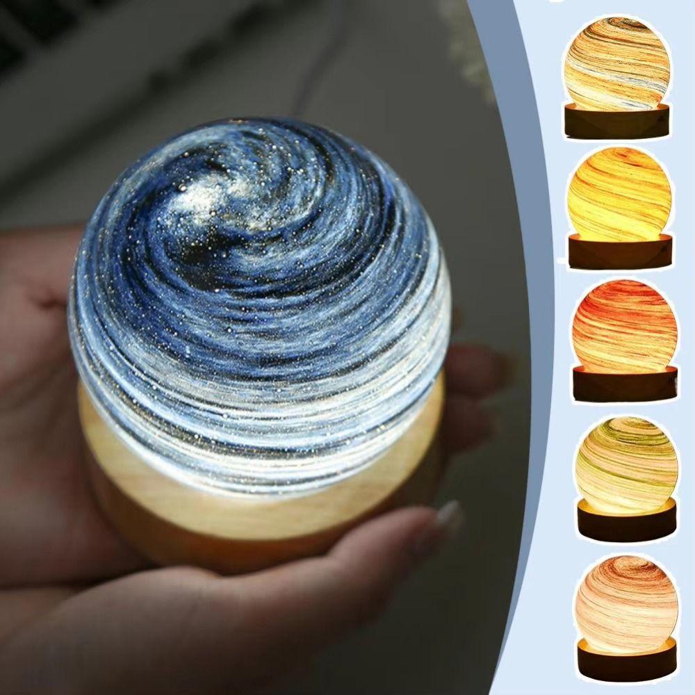 With Wooden Stand 3D Planet Glass Lamp USB Plug in Crystal Ball  Children Birthday Gift