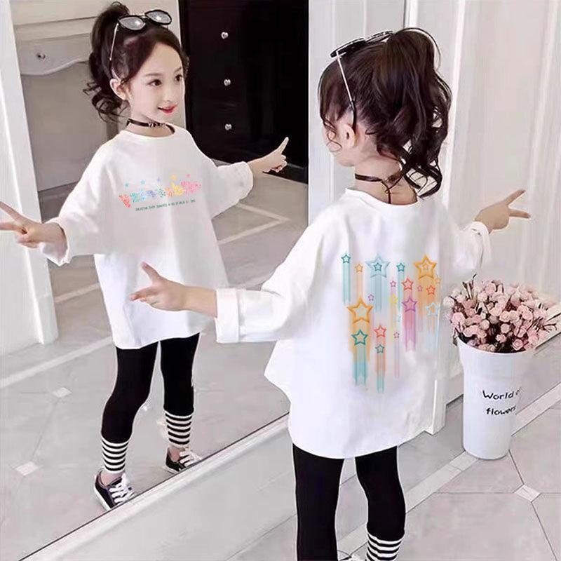 Girls' Long-Sleeve Cotton T-Shirt - New Korean Style, Versatile Round Neck, Casual Printed Top for Spring/Autumn 2025