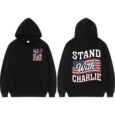 Stand with Charlie Kirk Double Sided Graphic Hoodie Men Women Clothing Vintage Oversized Hoodies Comfort Long Sleeve Sweatshirts