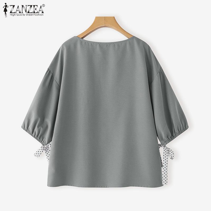 ZANZEA Blusa holgada casual de verano para mujer con cuello redondo y manga 3/4