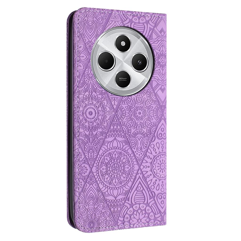 Dla Xiaomi Poco C75 4G/Redmi 14R 5G/14C 4G Etui Wytłaczany Kwiat Portfel Stojak Skórzany Pokrowiec na Telefon