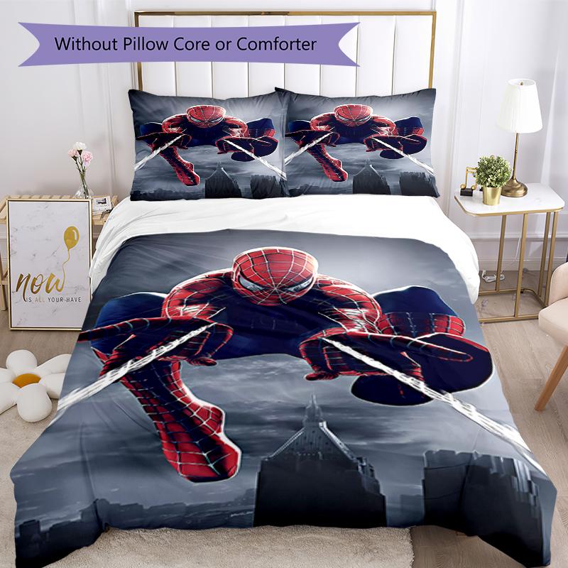3pcs Spider Man Bedding Set Duvet Cover Closure Includes 1 Duvet Cover & 2 Pillowcases, Soft and Comfortable for All Seasons.