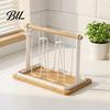Space-saving Cup Rack Iron Drying with Wood Handle & Drip Tray Baby Bottle Hygienic Dryer Holder Space-Saving Countertop Organizer for Mugs