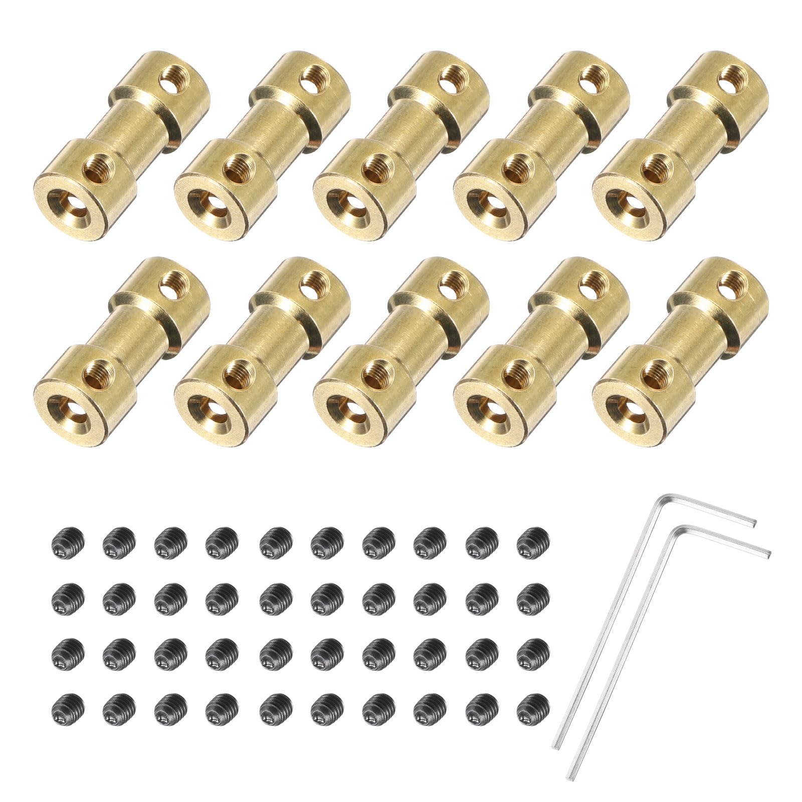 

uxcell Set 3mm to 3mm Brass Shaft Coupling Joint Connector with Screws and Hex Flexible Motor Shaft Coupler for RC Model Motor and Tire Shafts золотий