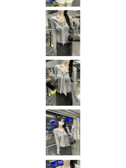 Preppy Límec Pláštěnka Dlouhý Rukáv Dámský Top - Brzký Podzim Slim Fit Trend