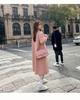 Women's Pink Woolen Coat, 2025 Autumn/Winter Korean Hepburn Style, Loose Mid-Length