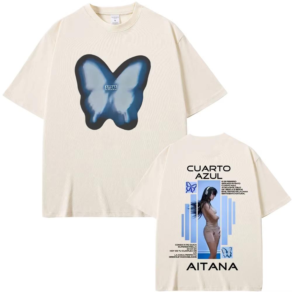 Aitana Cuarto Azul Album Merch T-shirts Butterfly Graphic T-shirts Men Women Pop Music T Shirt Casual Oversized T Shirts