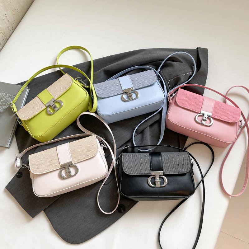 Summer simple  new trendy fashion contrasting color splicing shoulder crossbody hardware decoration small square bag women