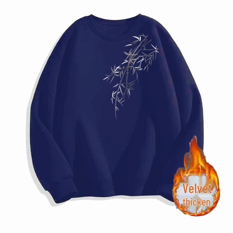 Herren Bambusblatt Fleece-gefüttertes Rundhals-Sweatshirt - Schwergewicht 450G, Chinesischer Stil, Herbst/Winter.