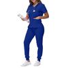 Women's Loose And Comfortable V-neck Short Sleeved Workwear With Tie Up Top And Waist Cinching Beauty Suit Set