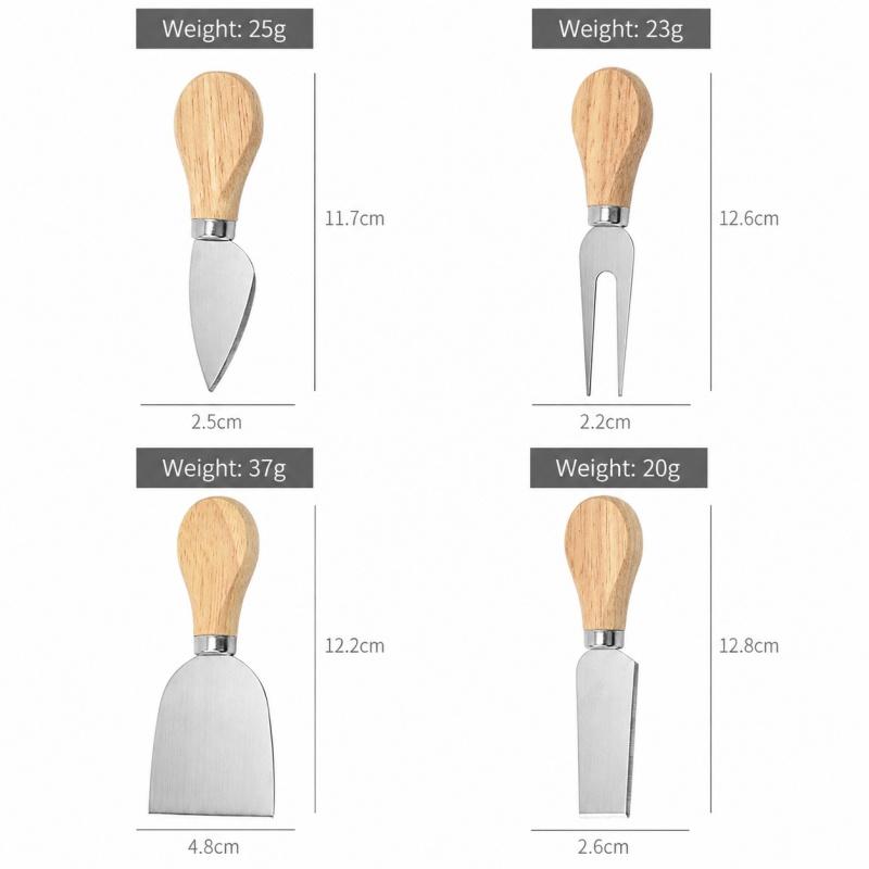 4‑Piece Cheese Knife Set Stainless Steel Cheese Slicer Cutter Fork Spatula with Wooden Handle Butter Cutter Kitchen Gadget