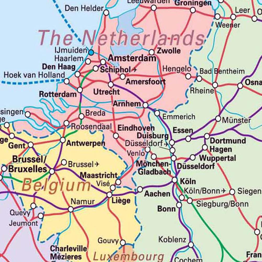 Europäisches Eisenbahnnetz Kartenposter - Detaillierte Kontinentale Zugrouten Wandkunst Dekoration für Zuhause Büro, Pädagogische Geografiekarte Papierdruck
