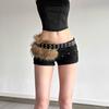 Rivet Leather Fur Belt PU Leather Y2K Waistband Personality Plush Belt  Female/Girls