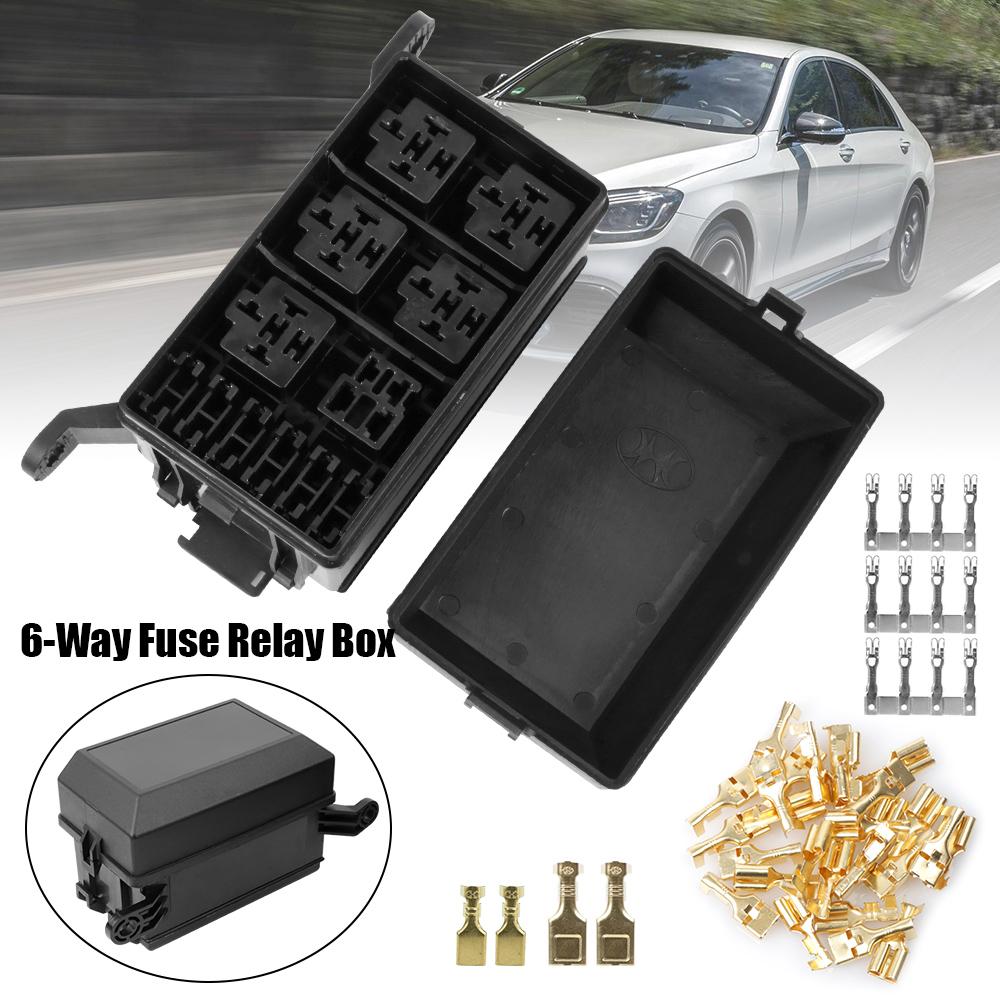 Black Circuit Protector Terminal 6 Way Fuse Relay Box Auto Replacement Part Accessories For Car Truck Trailer Holder Block