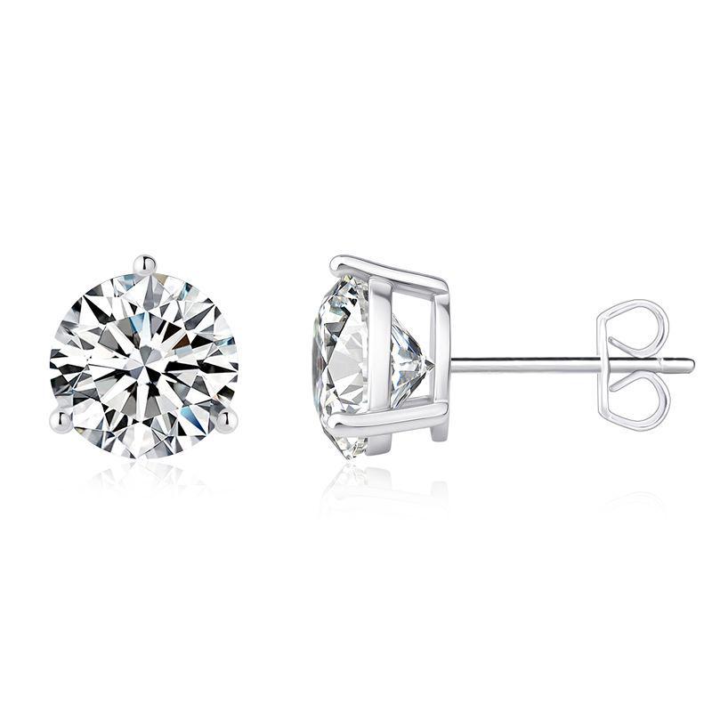 3-Carat Moissanite Stud Earrings in S925 Sterling Silver with 18K White Gold Plating 925 Silver