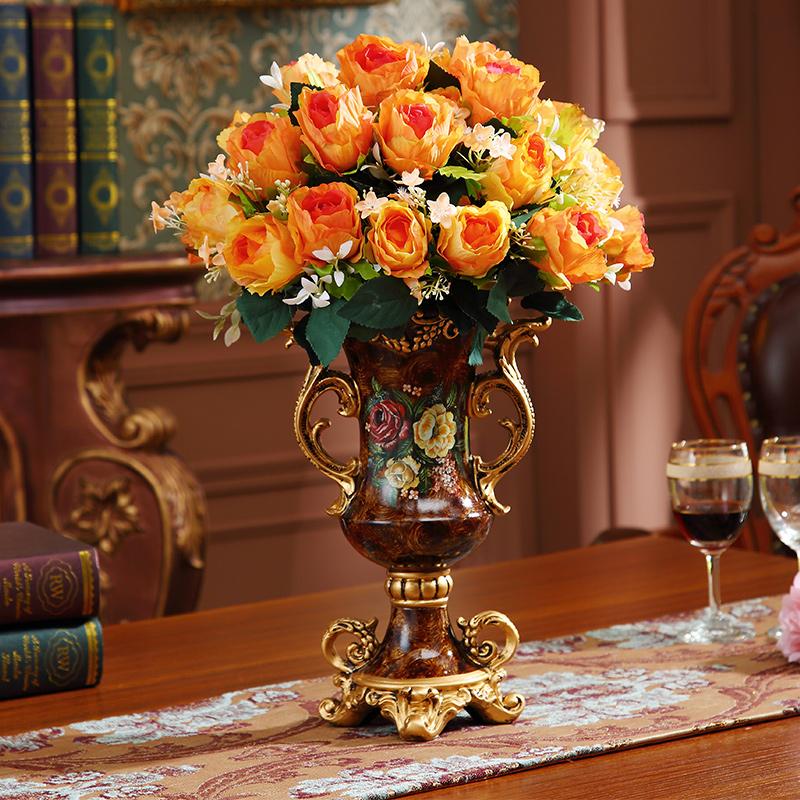 European Resin Vase+Artificial Flower Set Decor Home Livingroom Decoration TV Cabinet Cafe Flower Arrangement Flowerpot Crafts