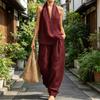Completi due pezzi in cotone e lino da donna Top senza maniche con scollo a V e incrocio Pantaloni a gamba larga coordinati Outfit estivi per vacanze e relax