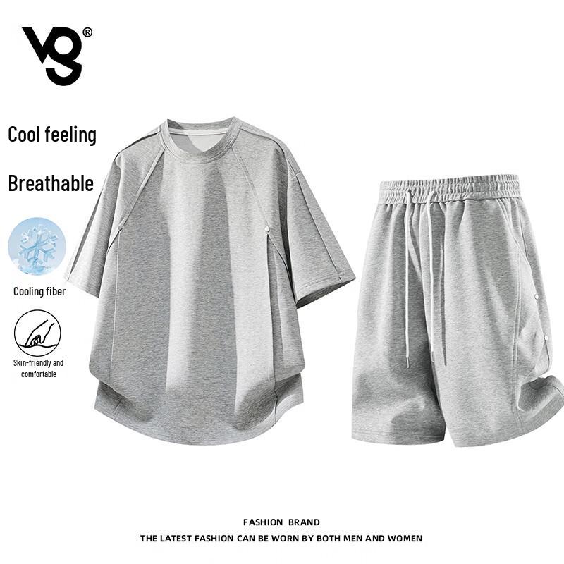 VUUG Men s Cool-Touch American Casual Short Set 5XL светло-меланжевый серый
