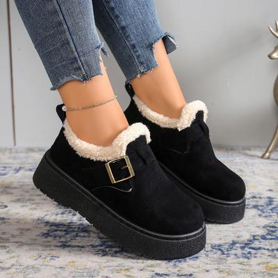 Buckle Women's Snow Boots Faux Suede Short Plush Winter Boots Women Soft Thick Bottom Warm Ankle Booties