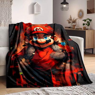 1pc Mario Adventure Gaming Cozy Print Blanket Lightweight Warm Flannel Throw Blanket For Sofa, Bed, Living Room