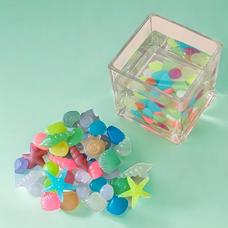 100PCS luminous color resin marine decorative stone, marine theme, lasting shine, aquarium and bonsai, glass container luminous stone