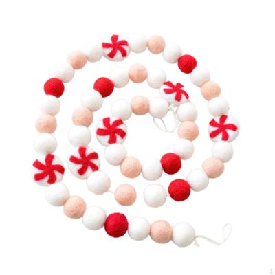 Pompom String Christmas Garland Red White Ball Decoration for
