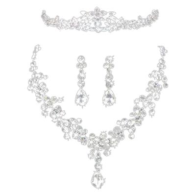 Damen Schmuckset Braut Exquisite Strass Krone Halskette Ohrringe Set für Hochzeitsfeier Abschlussball 3-teiliges Set