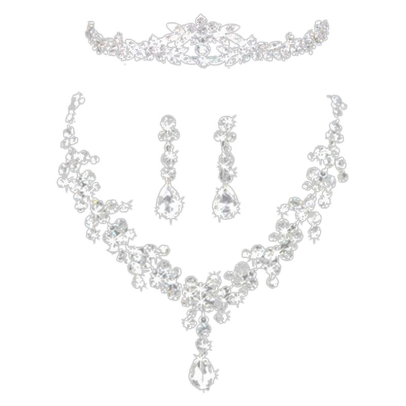 Women Jewelry Set Bride Exquisite Rhinestone Crown Necklace Earrings Set for Wedding Party Prom 3pcs Set