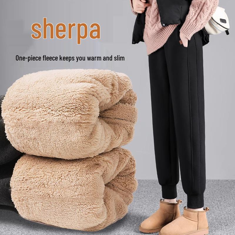 

Women s Autumn/Winter 2024 Lambswool Sweatpants - Joggers with Cuffed Ankles, Windproof, Thick Fleece-Lined, Perfect for Winter Outerwear. L