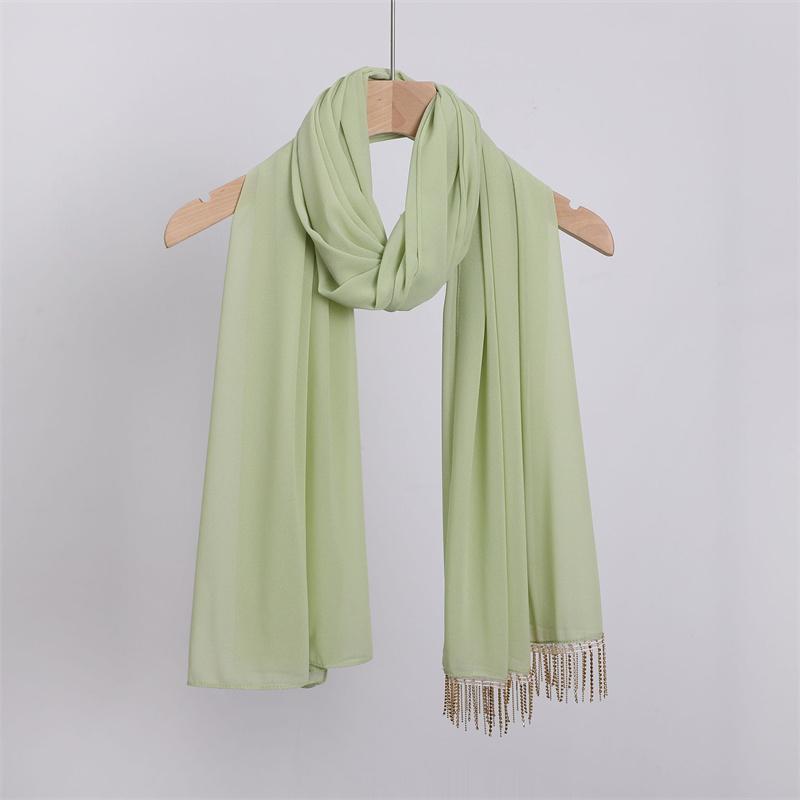 Luxury Diamond Necklace Chain Instant Bubble Chiffon Hijab Ramada Beach Summer Shawl Wrap Solid Muslim Stole Neck Snood 175*70Cm