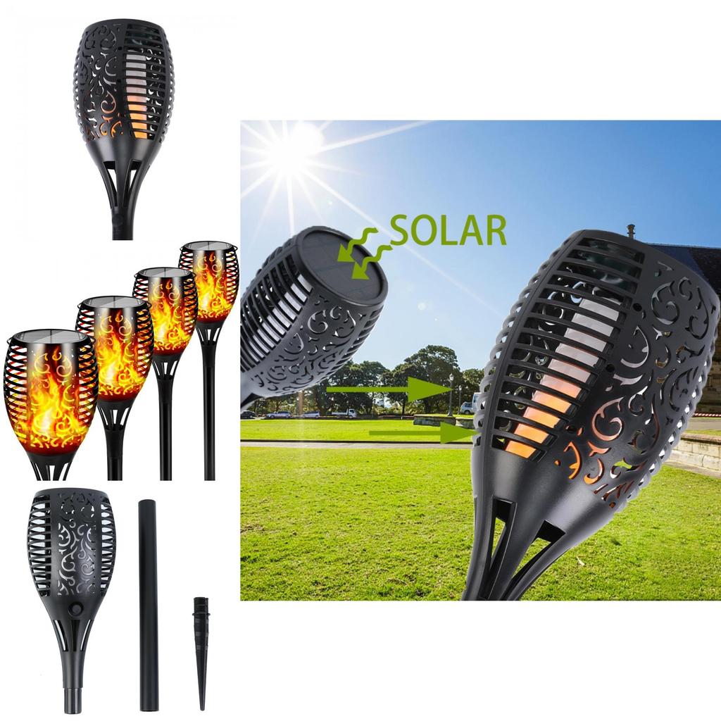 Elegant Solar Flame Torch Light With 12 Led Amber Glow Perfect For Outdoor Garden Decor