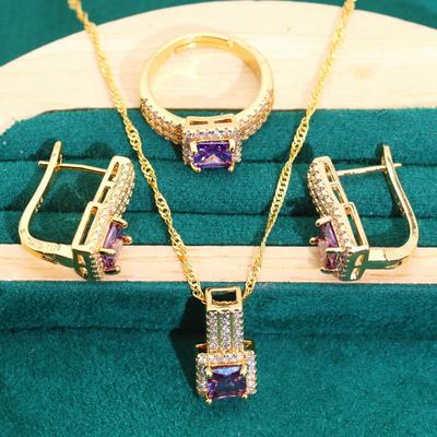 Jewelry Europe and The United States Hot Anti Allergy Zircon Necklace Earrings Ring Ring Jewelry Set