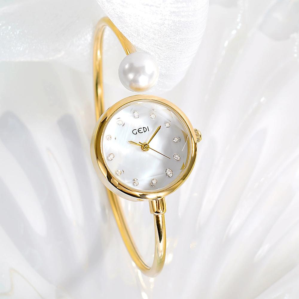 GEDI Women's Pearl Bracelet Watch Elegant Wristwatches Gifts Quartz Ladies Watches Luxury Niche Fashion Casual
