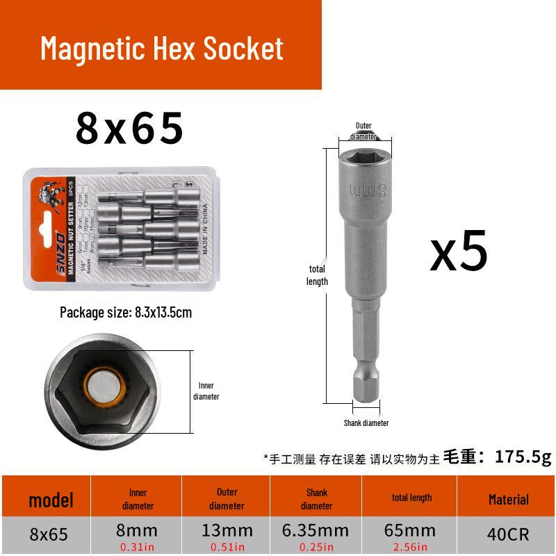 Strong Magnetic 8mm Electric Drill Hex Socket Set with Hex Shank for Self-Tapping Screws