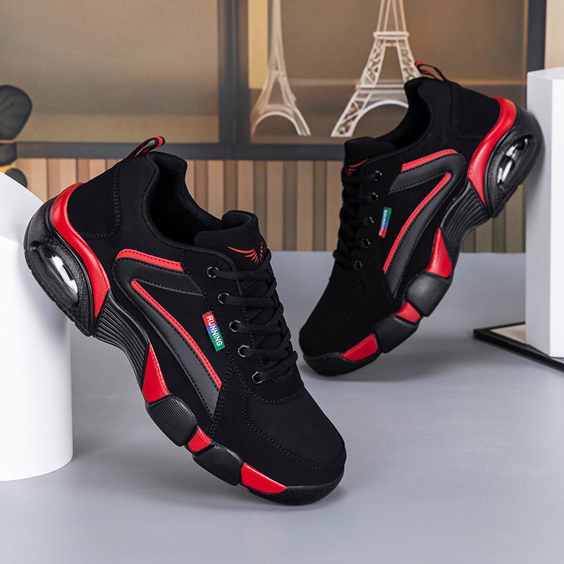 Autumn and winter foreign trade new leather surface air cushion shock absorption sports shoes casual and light running shoes low-top travel shoes men