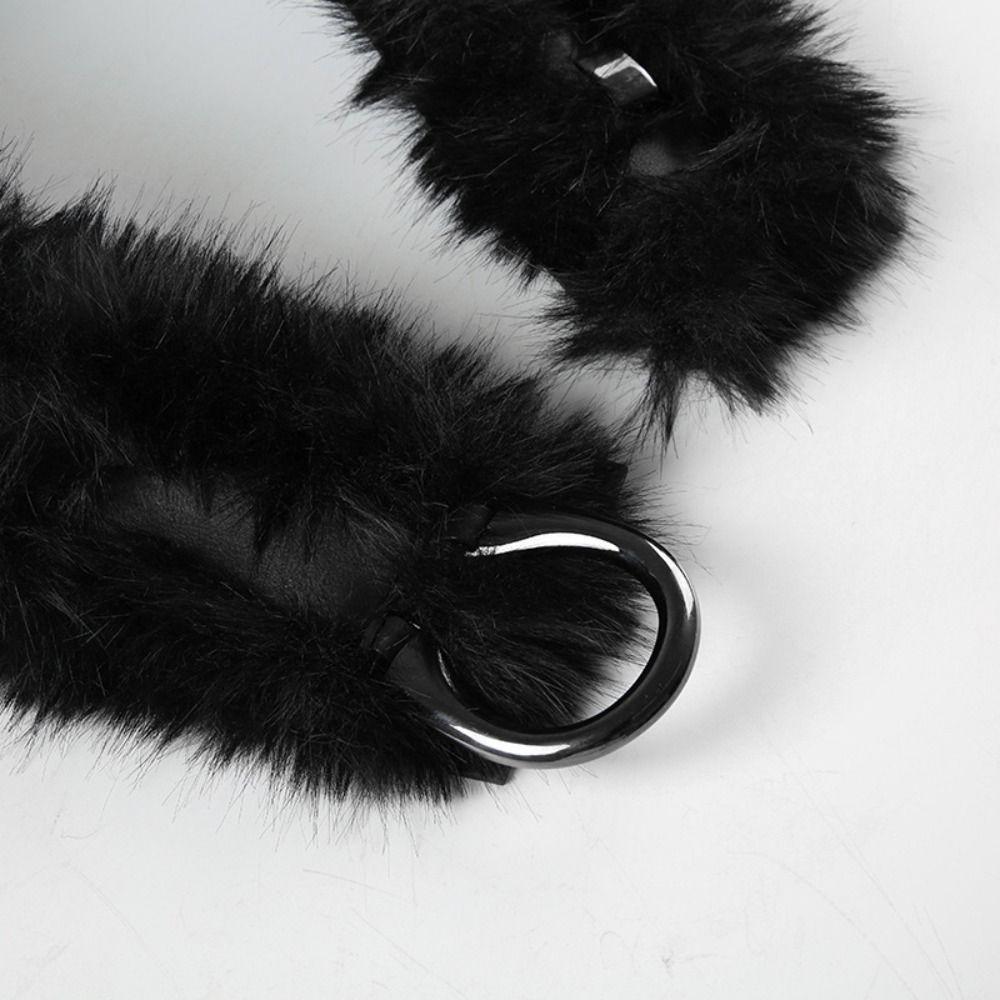 Punk Plush Belt PU Leather Y2K Waistband Simple Leather Fur Belt  Autumn/Winter