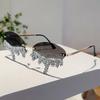 Rimless Tear Shaped Sunglasses with Rhinestones Women Fashion Decorative Shades Trendy Stylish Design Rave Sun Glasses