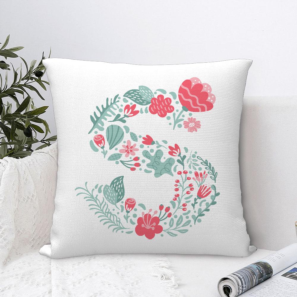 Cute Floral Letter Pillow Case Sofa Decorative Home Double-sided Printing Short Plush Cushion Cover Throw Pillow Cover Gifts