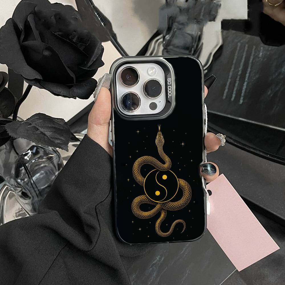 D-Snake Классический чехол для телефона для iPhone 17, 16, 15, 14, 13, 12 Pro Max Черный Конфетный Матовый Ударопрочный Чехол iPhone15pro