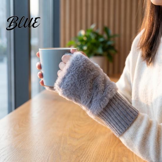 Flexible Half Finger Typing Gloves 1 Pair Fingerless Gloves Winter Warm Mittens Polyester Thermal for Women Soft Fuzzy Fleece Driving Writing