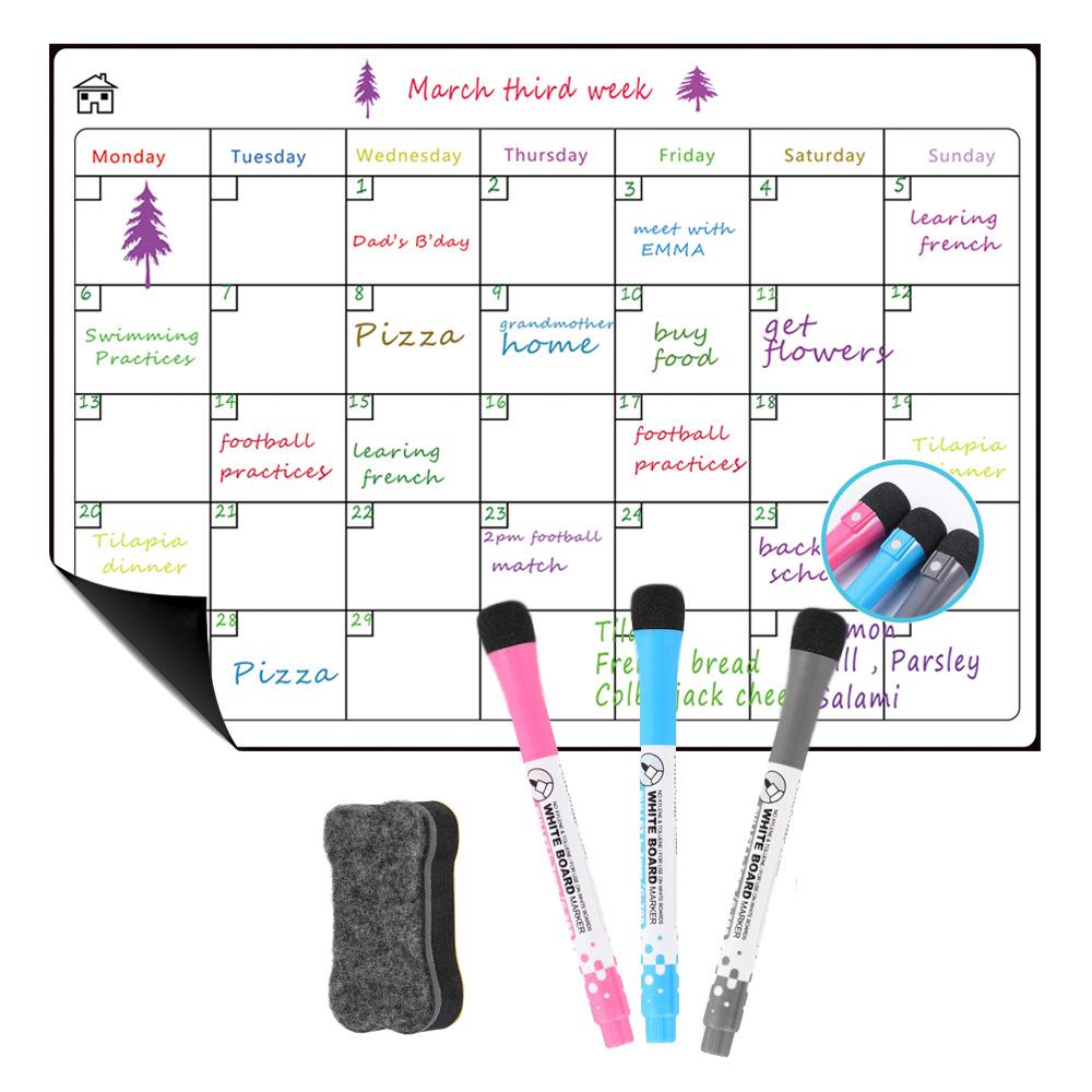 A3 Magnetic Erasable Monthly & Weekly Planner Whiteboard Set for Refrigerator