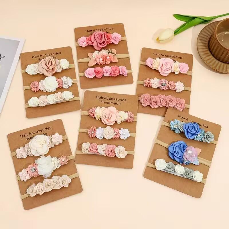 Children's Nylon Flower Headband Set - 3-Piece Baby Photography Hair Accessories