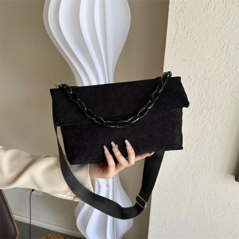 

Corduroy casual temperament single shoulder crossbody new simple retro trend portable small square women s bag Magnetic buckle cover type