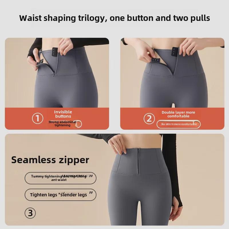 Korean Women's Autumn/Winter Velvet-Lined High-Waist Hip-Lifting Barbie-Style Buttoned Yoga Pants