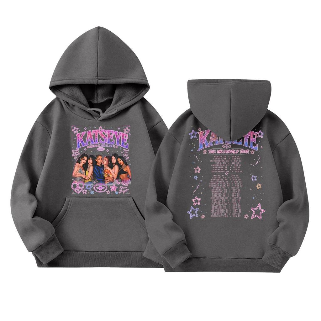 Girls' Fashion Long-Sleeve Hooded Sweatshirt with Print and Pockets