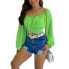 European & American Women's Off-the-Shoulder Lantern Sleeve Crop Top with Lace-Up Design