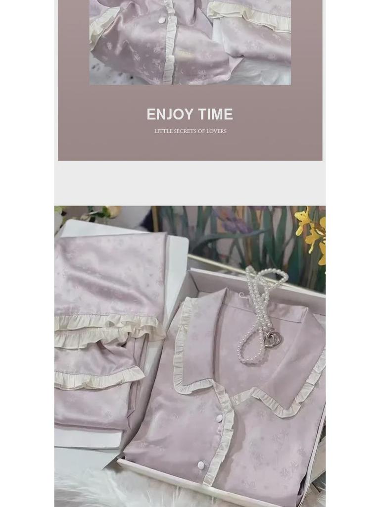 High-Quality Women's Summer Lace Pajamas Set - Long-Sleeved Two-Piece for Comfort At Home