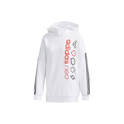 adidas Neo Logo Printed Loose American Style Pullover Hoodie Women Hoodies White FU1052